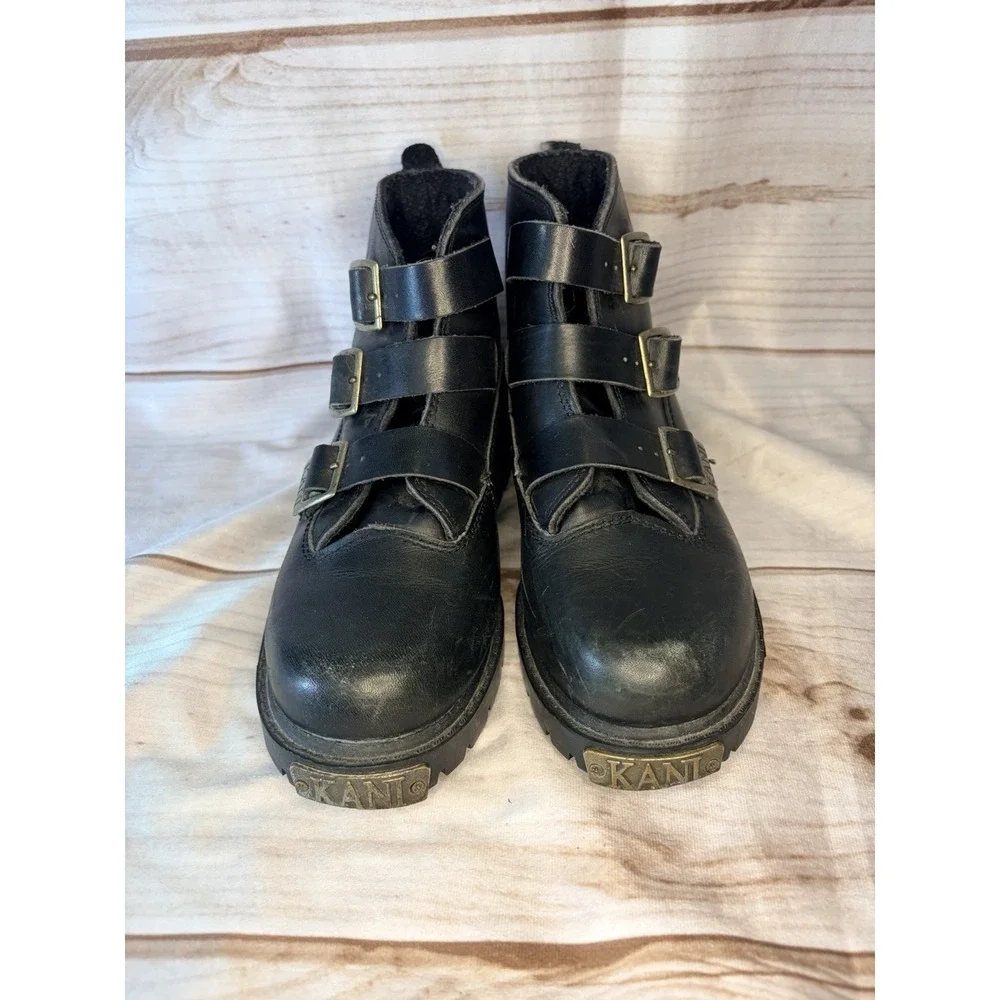 Karl Kani‎ Vintage Leather Ankle Motorcycle Lugged Biker Boots Black Men4 W 5.5
